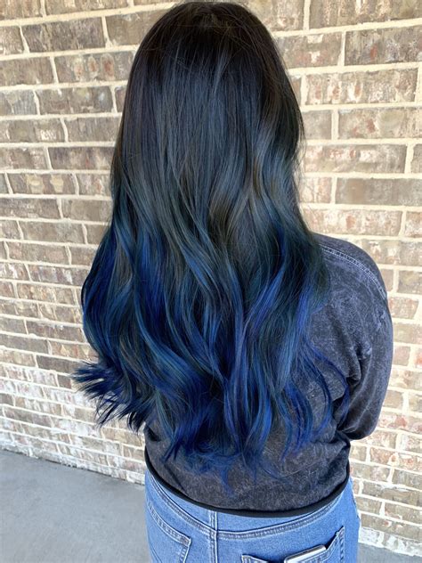 brunette hair with blue highlights